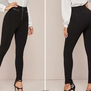Black front zip skinny pants